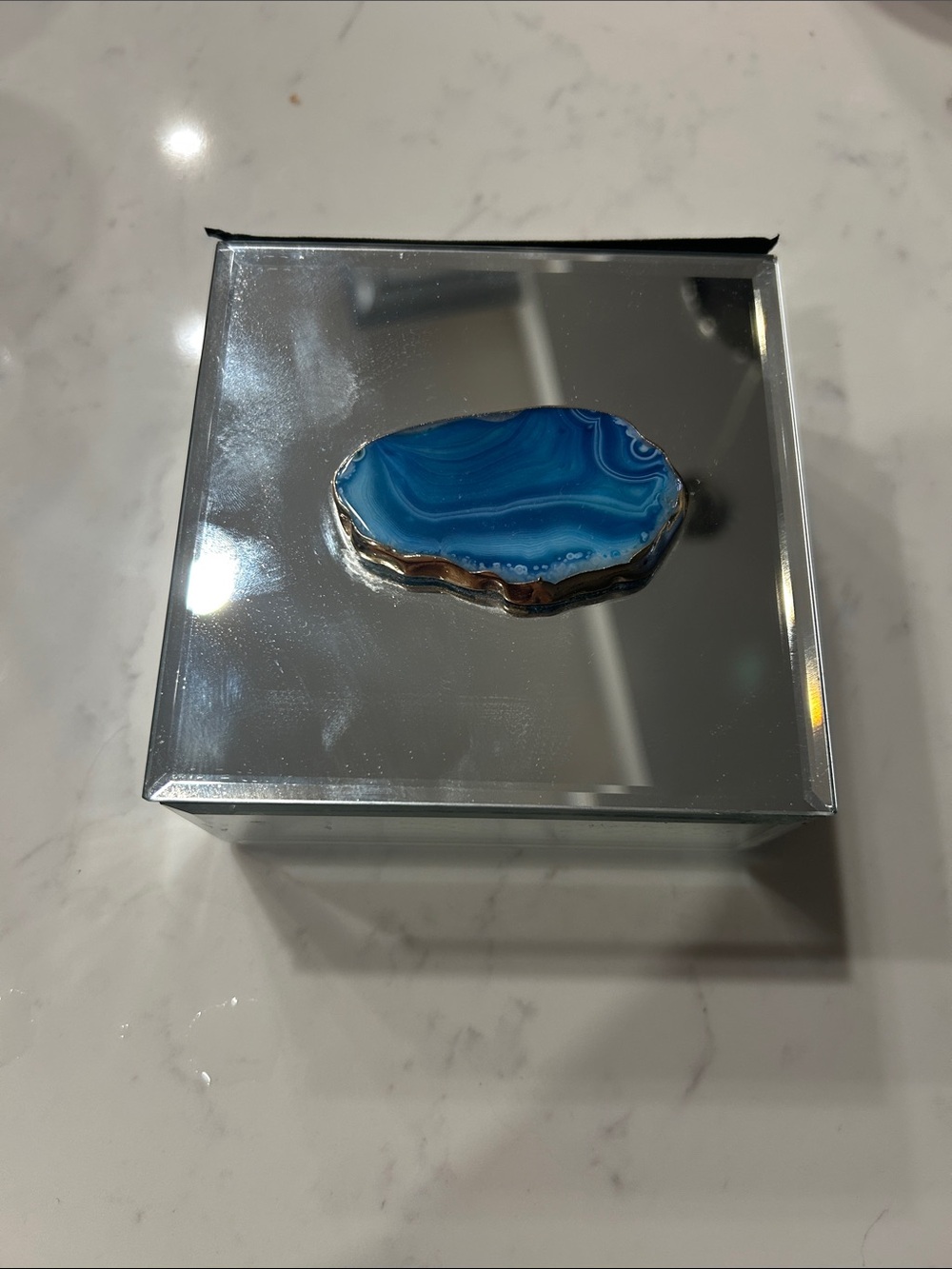Blue Agate Decorative Mirror Glass Jewelry Box